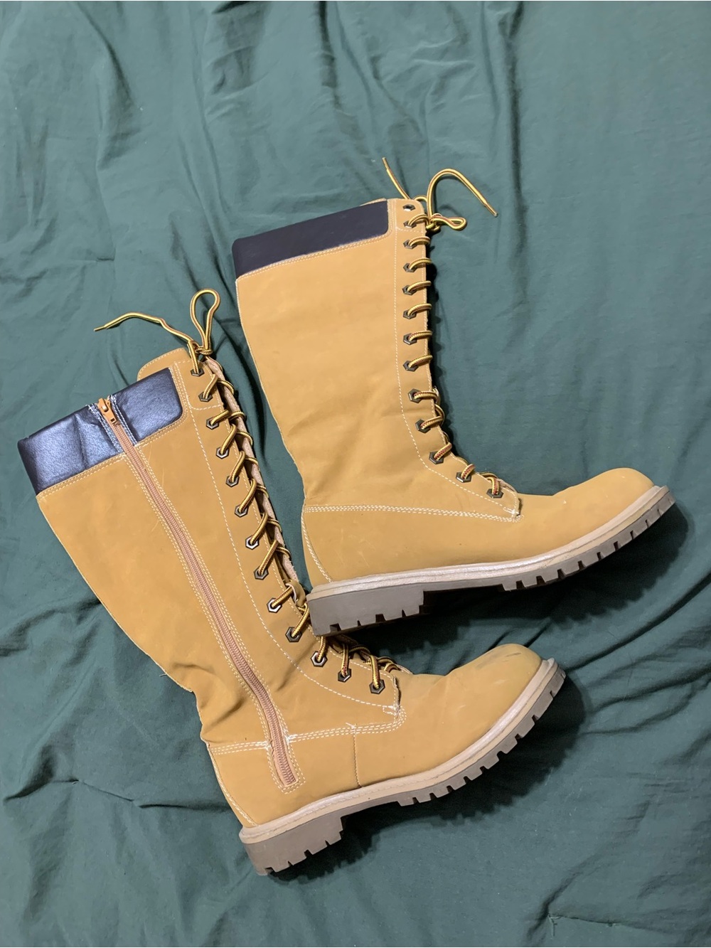 UNIONBAY Women's Tall Lace-Up Side-Zip Boots in Wheat with Black Collar